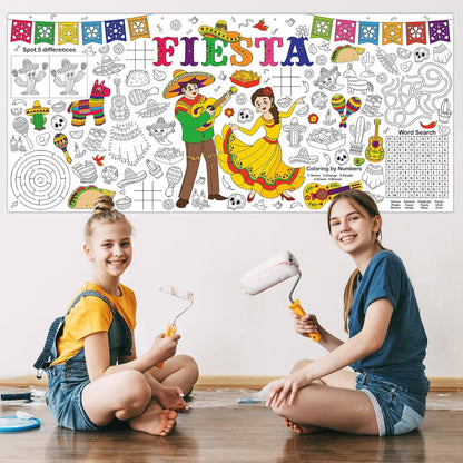Mexican Fiesta Giant Coloring Poster Large Fiesta Coloring Tablecloth DIY Mexican-Themed Game Poster Drawing Banner Table Cover Art Craft for School Home Classroom Party Activity Supplies