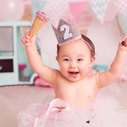 Rainbow Crown - 4th Birthday Party Glitter Crown, Kids Birthday Hats, Baby Photo Props, Little Girls Hair Accessories