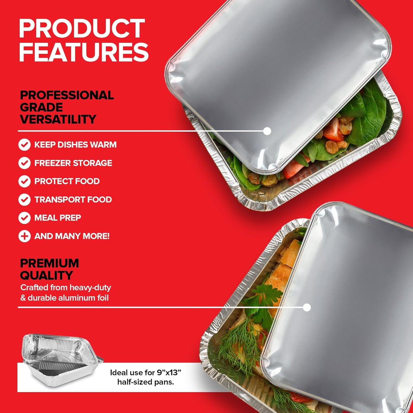 Stock Your Home Aluminum Pans 9x13 Disposable Foil Pans (30 Pack) - Half Size Steam Table Deep Trays - Tin Foil Pans Great for Cooking, Heating, Storing, Prepping Food