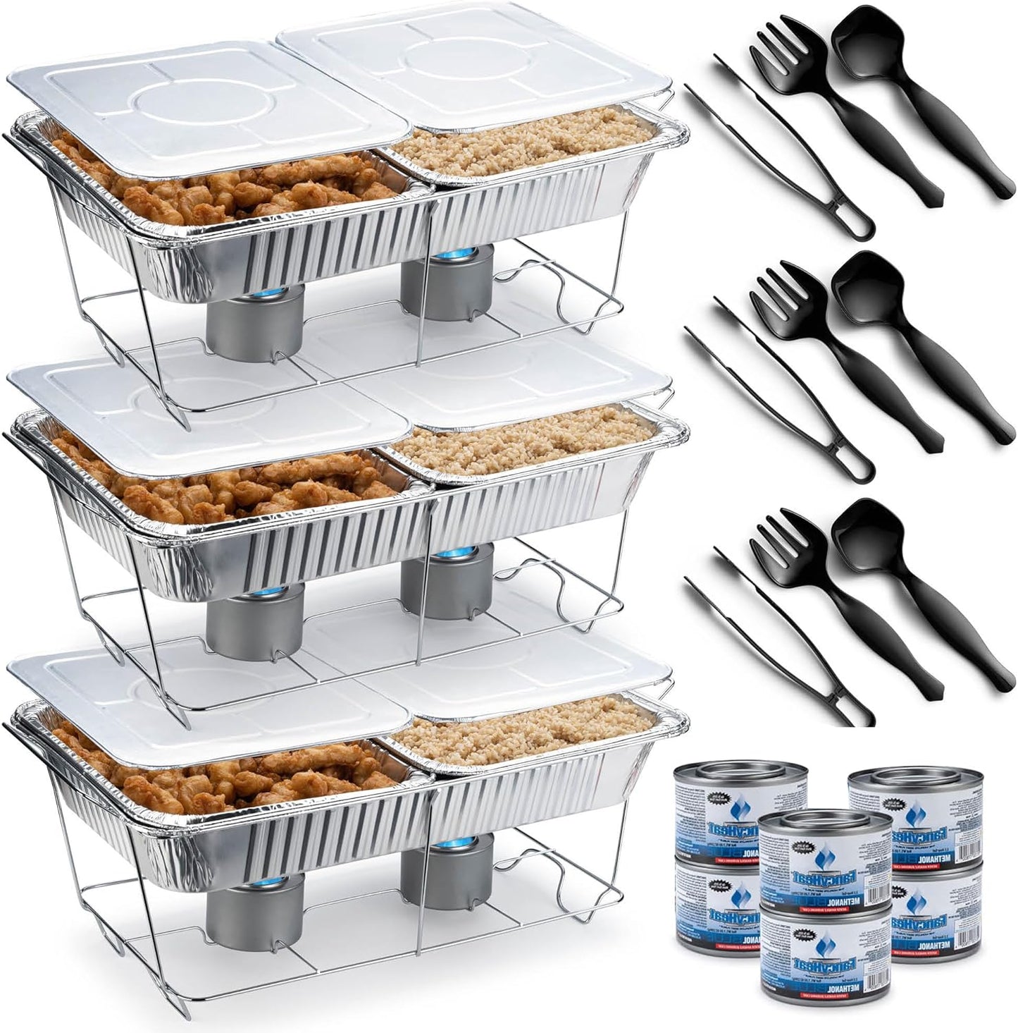 Disposable Chafing Dish Buffet Set Food Warming Trays - Buffet Set Trays Food Warmers for Parties & Events - Replacement Chafing Dishes for Catering (9 Serving Utensil Set)