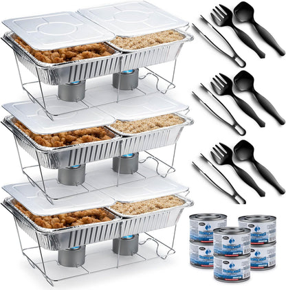 Disposable Chafing Dish Buffet Set Food Warming Trays - Buffet Set Trays Food Warmers for Parties & Events - Replacement Chafing Dishes for Catering (9 Serving Utensil Set)