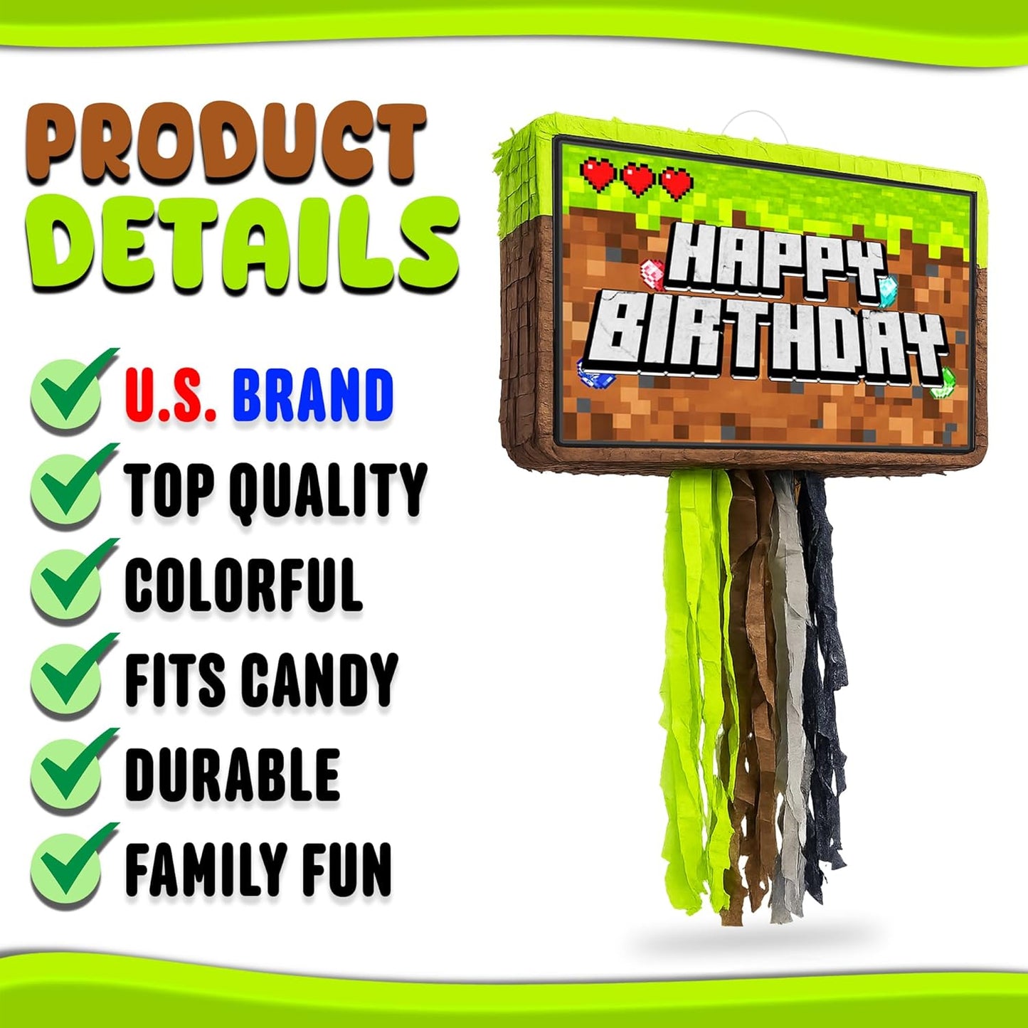 Jergrim Blue Monster Truck Piñata, Small 4 Piece Set, perfect for Kids Birthday Parties, Race Car Party Supplies fits piñata candy and party favors (17”X11”) Durable!