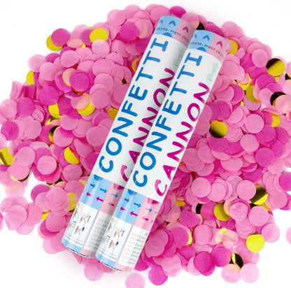2 Pack Gender Reveal Confetti Cannon, 12 in Pink Square shaped Paper Party Poppers Cannons, Confetti Poppers For Baby Girl Gender Reveal Baby Showers (Square, Pink)