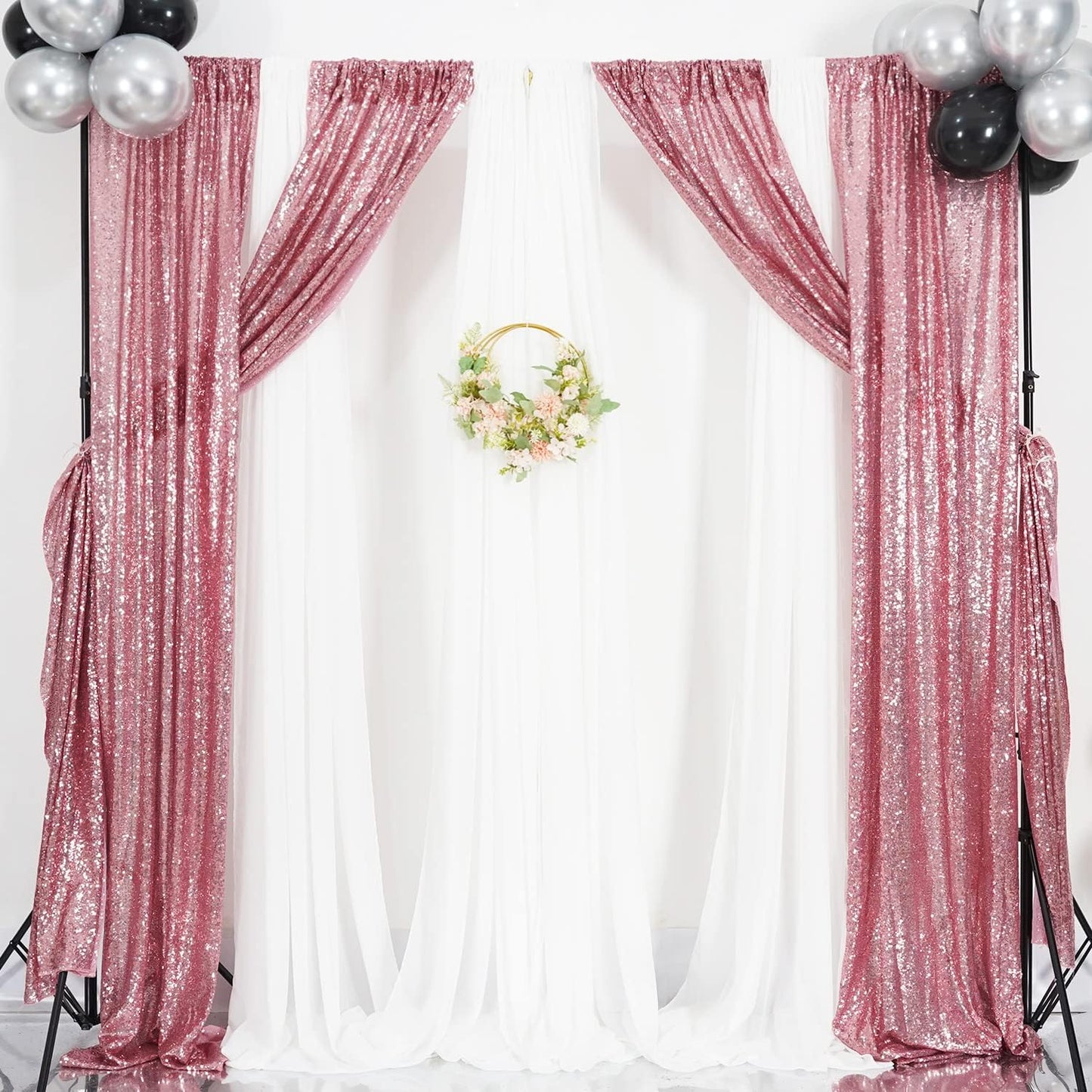 Poise3EHome Black Sequin Backdrop Curtains, 2 Panels 2FTx8FT Glitter Photo Booth Backdrop for Halloween Birthday Bachelorette Wednesday Twilight Party Decorations