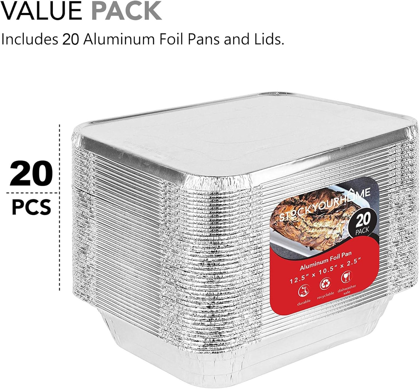 Stock Your Home Aluminum Pans 9x13 Disposable Foil Pans (30 Pack) - Half Size Steam Table Deep Trays - Tin Foil Pans Great for Cooking, Heating, Storing, Prepping Food