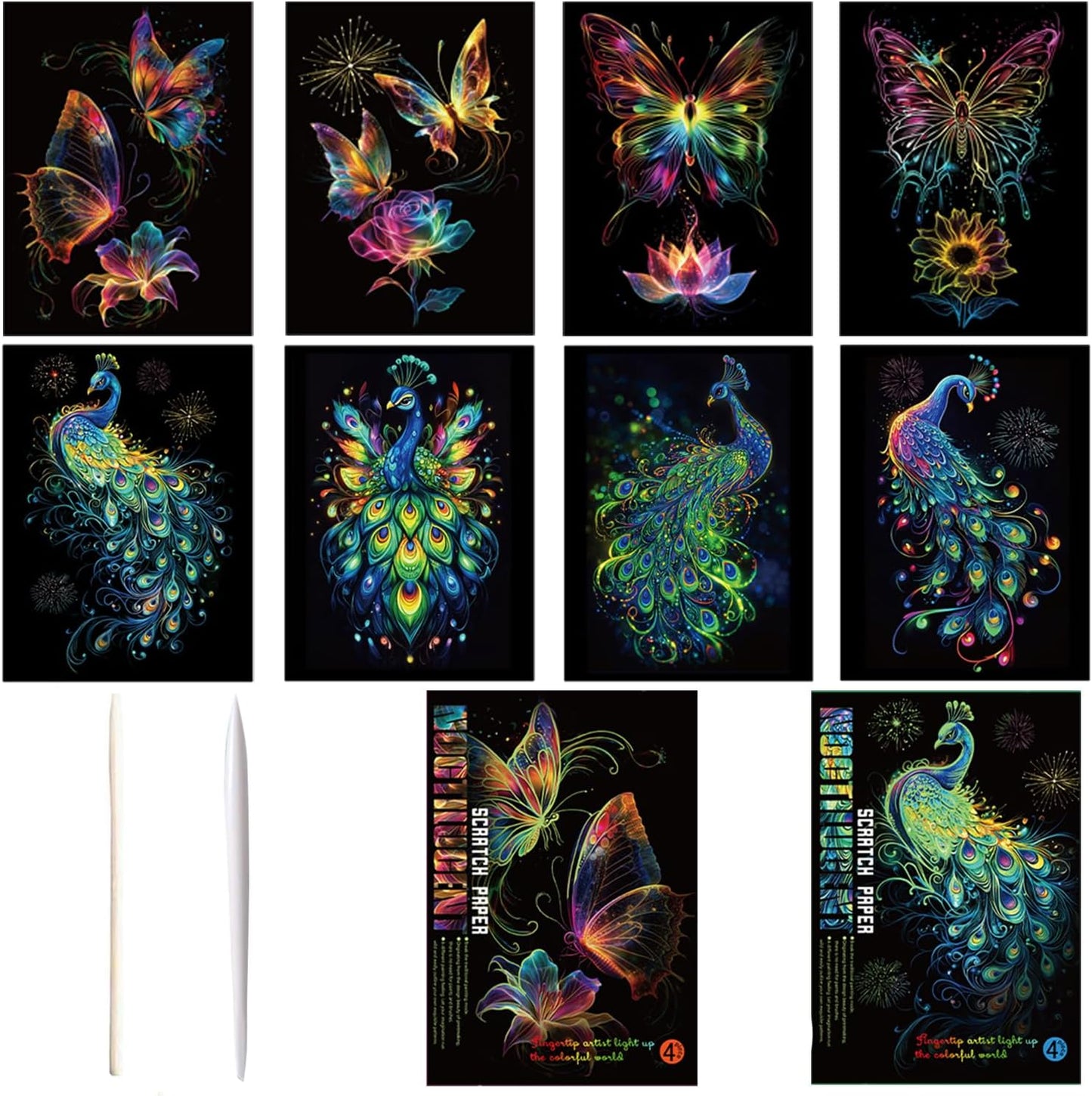 Georgie Porgy Scratch Paper Art Set for Kids Adults Magic Rainbow Scratchboards for DIY Arts and Crafts Kits Christmas Birthday Gift with Scratching Tools Kit (A4-Noctilucent Whale + Sea World)