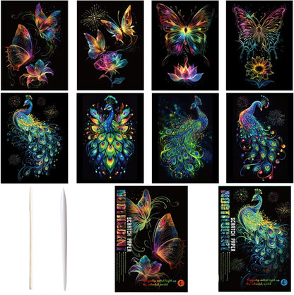 Georgie Porgy Scratch Paper Art Set for Kids Adults Magic Rainbow Scratchboards for DIY Arts and Crafts Kits Christmas Birthday Gift with Scratching Tools Kit (A4-Noctilucent Whale + Sea World)