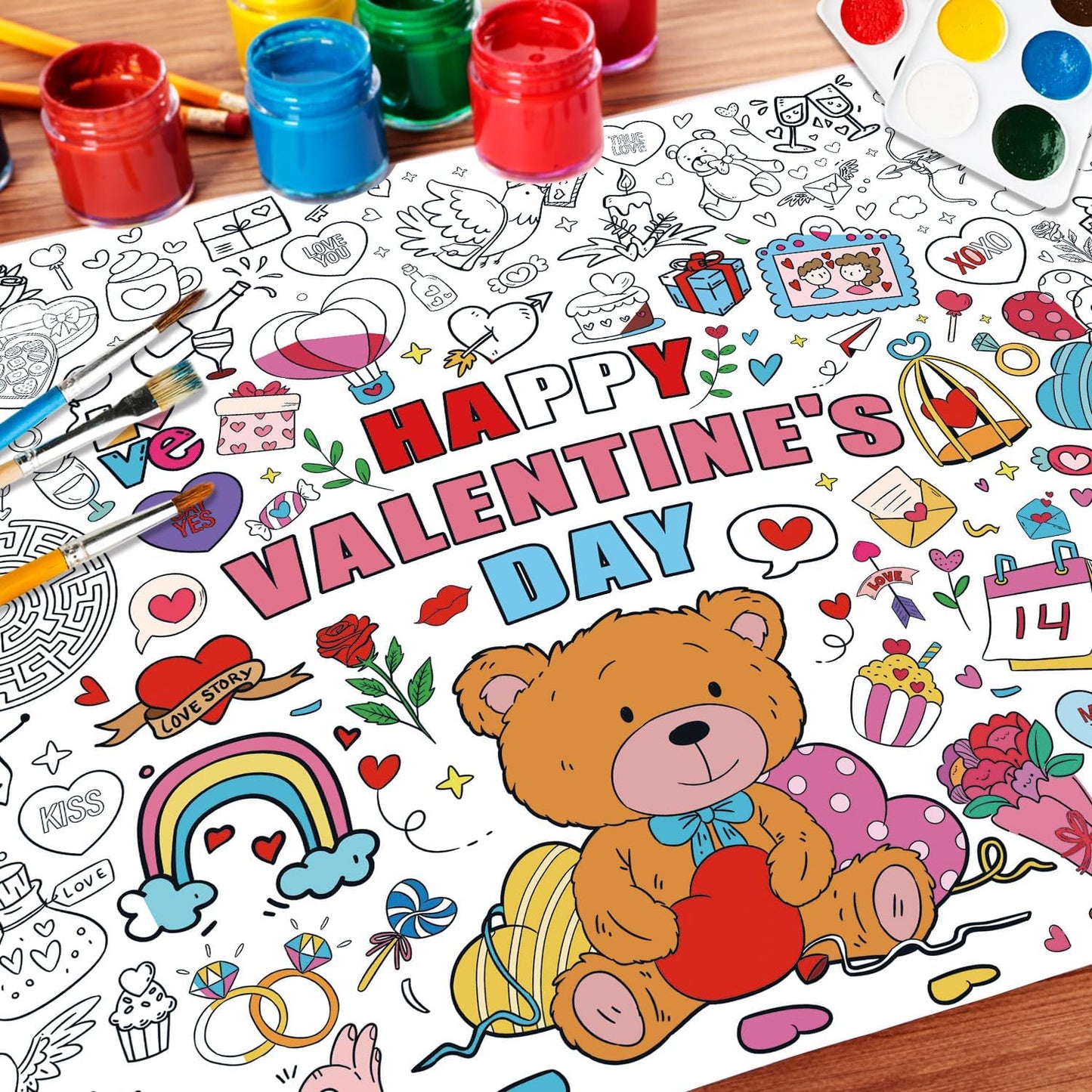 43.3x31.5 Summer Coloring Poster with Picture, Giant Cute Painting Poster, Large Coloring Tablecloth for Classroom Home Birthday Party Supplies Favor