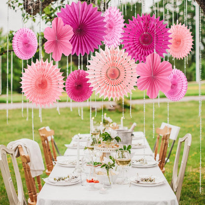 PAPER JAZZ Paper Flowers with Paper Fan Boho Hanging Decor Artificial Flowers Decorations for Wall Pink and Orange Party Decorations for Classroom, Beach Party, Summer Birthday Party Pack of 11.