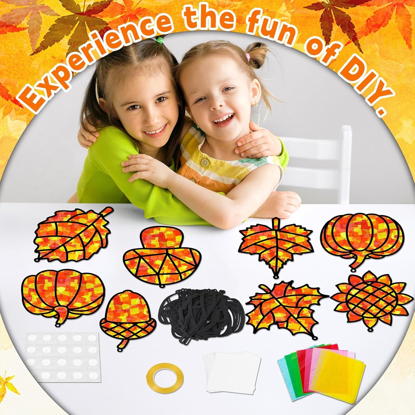 QOUBAI 32 Sets Stars Suncatchers Craft Back to School DIY Stained Glass Window Patriotic 4th of July Paper Craft Home School Classroom Decor Kid Birthday Gift Creative Art Activity Game - Colors A