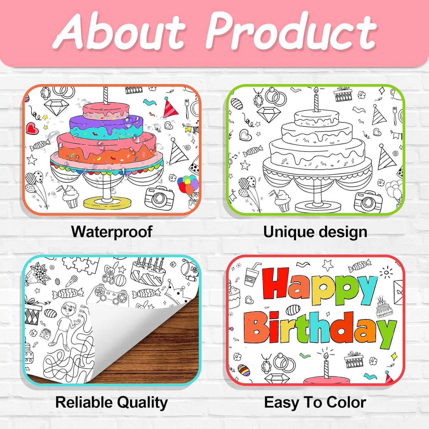 Happy Birthday Giant Coloring Tablecloth Poster for Kids,30x72Inch DIY Art Activity Birthday Drawing Paper Coloring Tablecloth Poster Table Cover Mat Home Classroom Birthday Party Suppiles