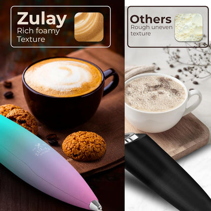 Zulay Kitchen Powerful Milk Frother Wand With Duracell Batteries - Ultra Fast Handheld Drink Mixer - Electric Whisk Foam Maker for Coffee, Lattes, Cappuccino & Matcha - Z1 Motor - Black - Colors B