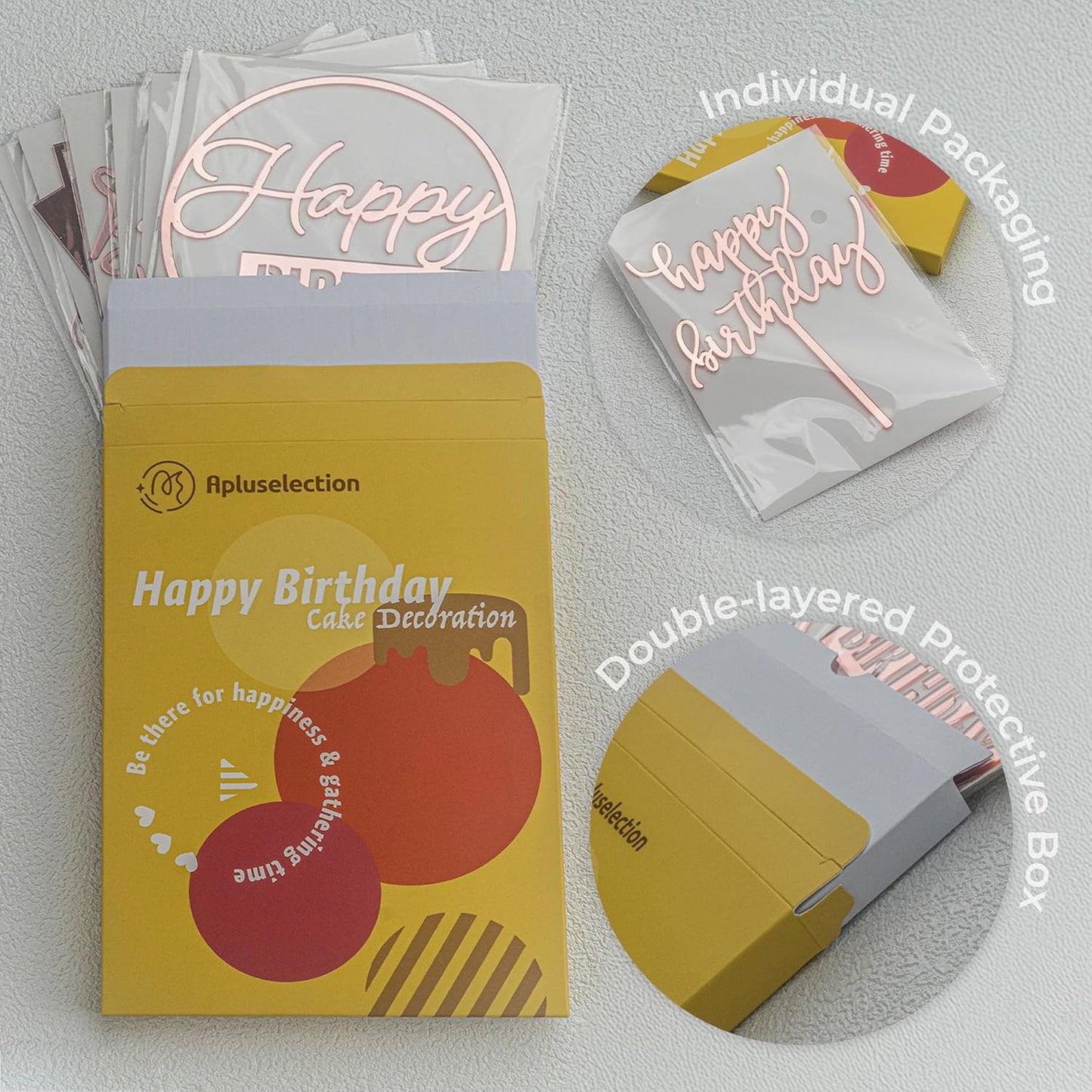 6 Pcs Black Happy Birthday Cake Toppers Set, Acrylic Cake Decoration for Birthday Party