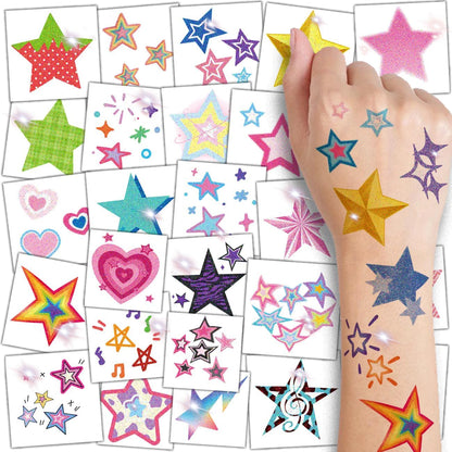 CHARLENT Glitter Stars Temporary Tattoos for Kids - 74 Individually Sheets | Waterproof & Easy Peel | Perfect for Kids Birthday Party Favors, School Rewards
