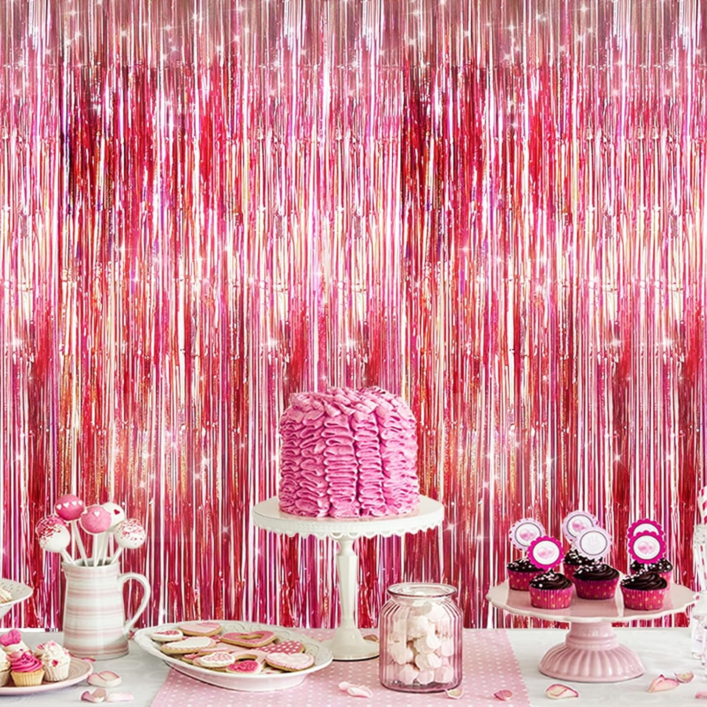 2 Pack Shiny Silver Tinsel Foil Fringe Curtains, 3.3ft x 6.6ft Iridescent Streamers Party Photo Backdrop for Birthday, Wedding, Engagement, Bachelorette Party Decoration