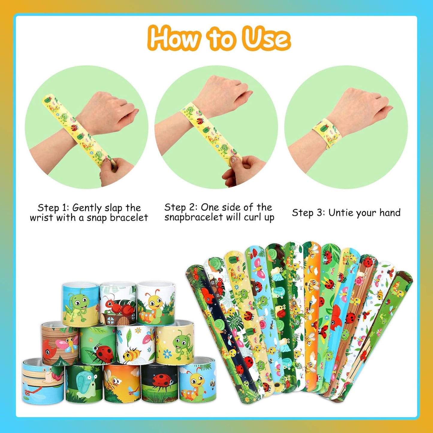 Serencatcher 48pcs Slap Bracelets Party Favors for Birthday Baby Shower Party Supplies Gifts
