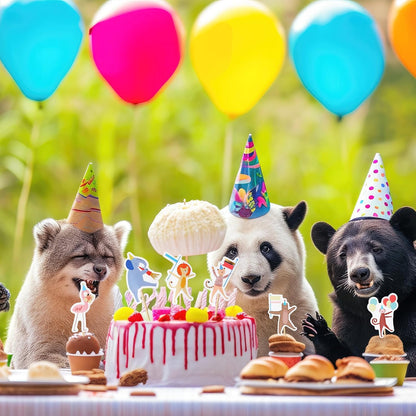 AmazingSpark 24 Pcs Animal Parade Cupcake Toppers Safari Cupcake Picks Woodland Jungle Cake Decorations for Jungle Theme Baby Shower Zoo Wild Animal Birthday Party Supplies