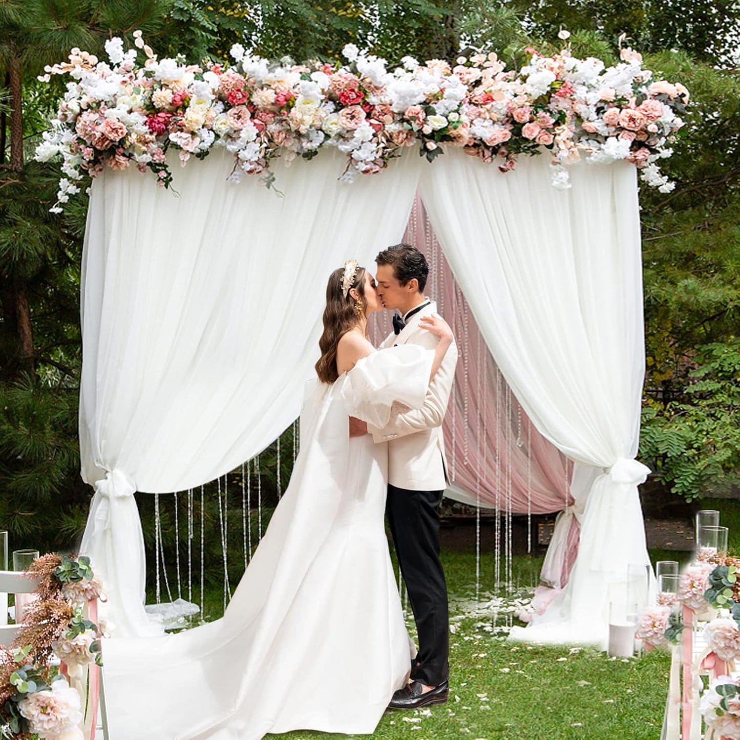 Fomcet 8FT x 8FT Backdrop Stand Heavy Duty with Base, White Portable Adjustable Pipe and Drape Backdrop Stand Kit, Square Metal Arch Party Frame for Wedding Birthday Parties Banquet Decorations