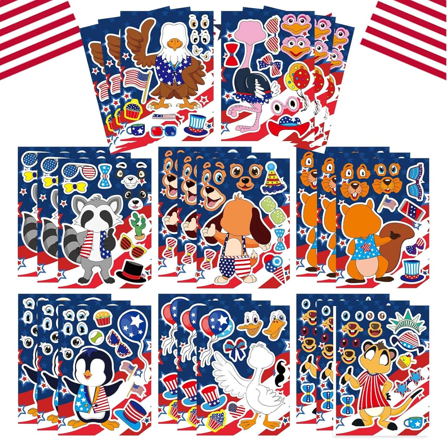 24 Sheets Summer Stickers for Kids Toddlers, Make-a-face Stickers for Kids Classroom Make Your Own Animal Mix & Match Sticker, Pool Beach Luau Hawaii Sticker, Summer Holiday Party Favors