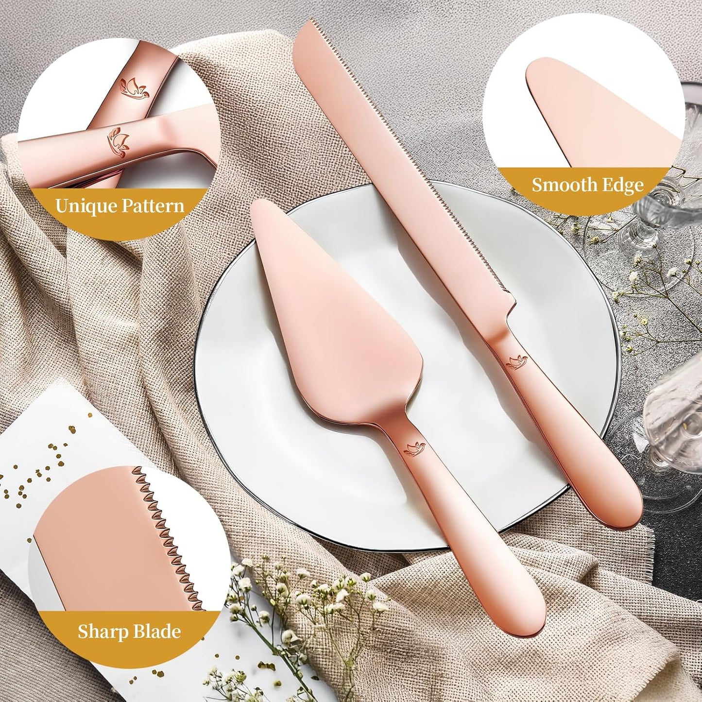 Cake Cutting Set for Wedding - Extended Cake Knife and Server Set Thickened Stainless Steel 13.0" Cake Cutter 10.49" Pie Spatula Great for Birthday Anniversary Christmas Gift 2 Pcs Silver