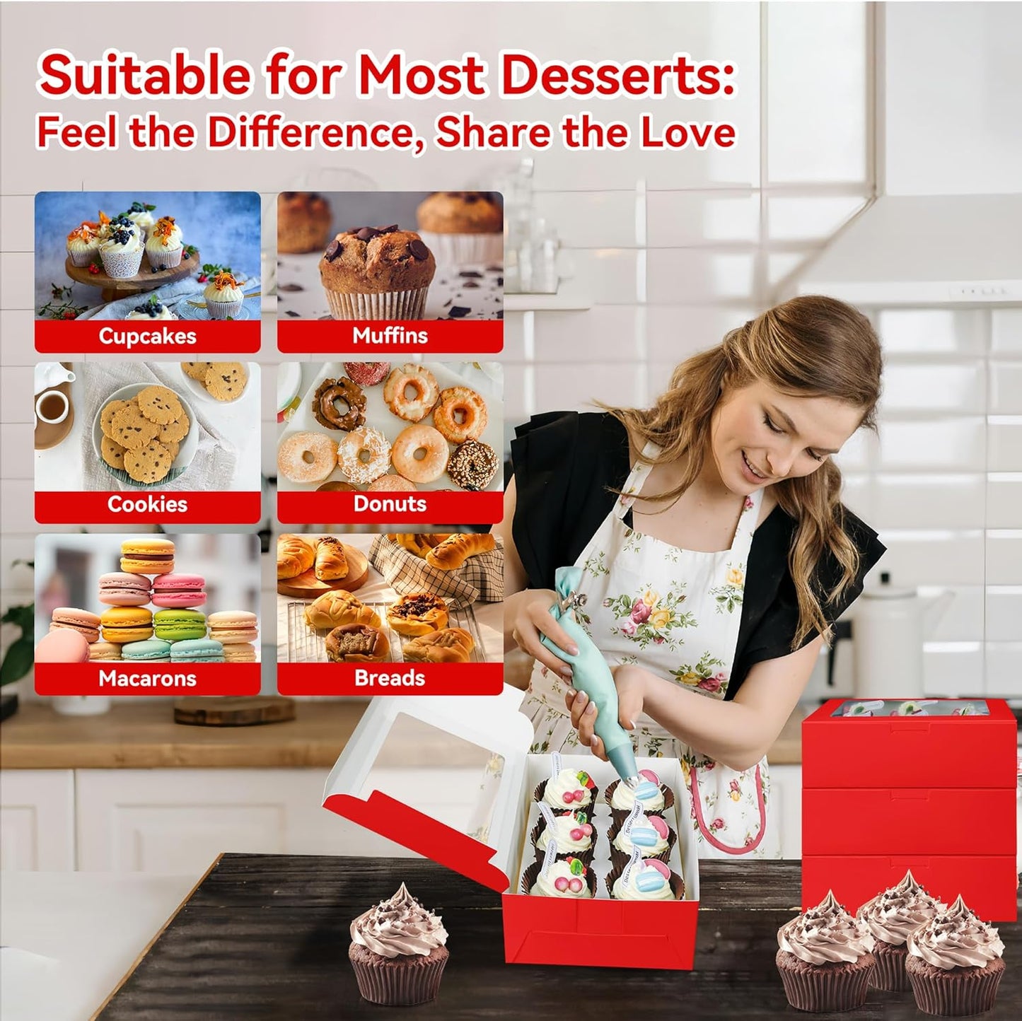 30-Set Cupcake Boxes Bulk with Clear Display Window Hold 6 Standard Cupcakes, Disposable Food Grade White Cupcake Carrier Cupcake Container, Perfect for Cupcakes Muffins Cookies Pastries