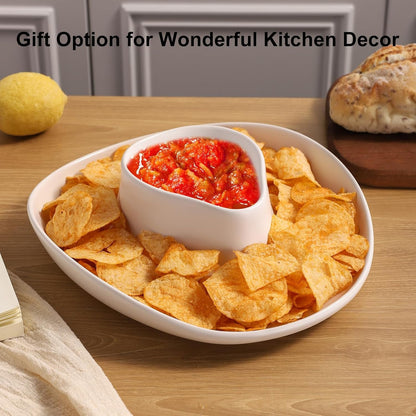 Chip and Dip Serving Set Bowl Cowboy Hat Chips and Salsa Serving Dish.10.6 x 11.6 x 3.5 in White