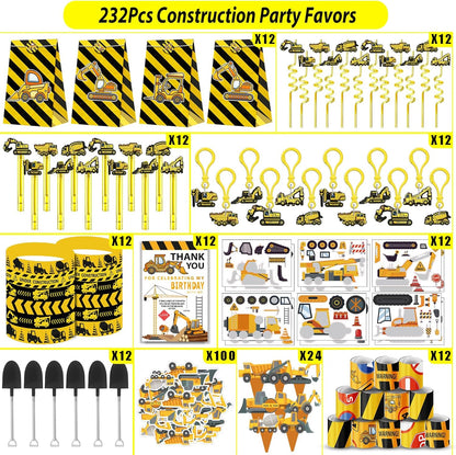 PLOUGVI 232PCS Construction Birthday Party Supplies Decorations Favors, Construction Theme Toys for Goodie Bag Stuffer, Pinata Filler Gifts