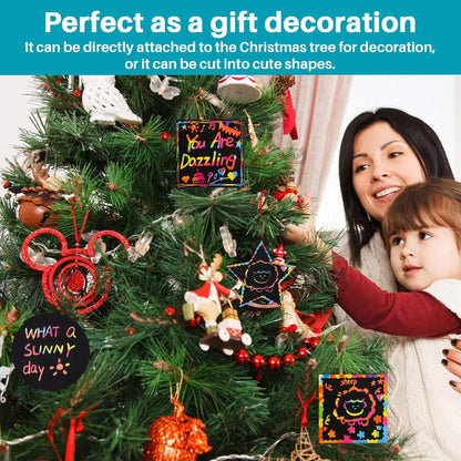 MAQIHAN Scratch Art Bookmarks - 36 Sets 4 Style Making Kit Paper with Scratching Tools Satin Ribbons Create Rainbow Without Ink Christmas Ornaments Hanging DIY Party Favors for Classroom