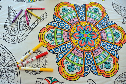 Animal Fun Design – Square Tablecloth 60”X60” – Interactive Coloring Tablecloth for Kids - Poly/Cotton Fabric – Washable and Reusable – DIY Activity for Children and Adults