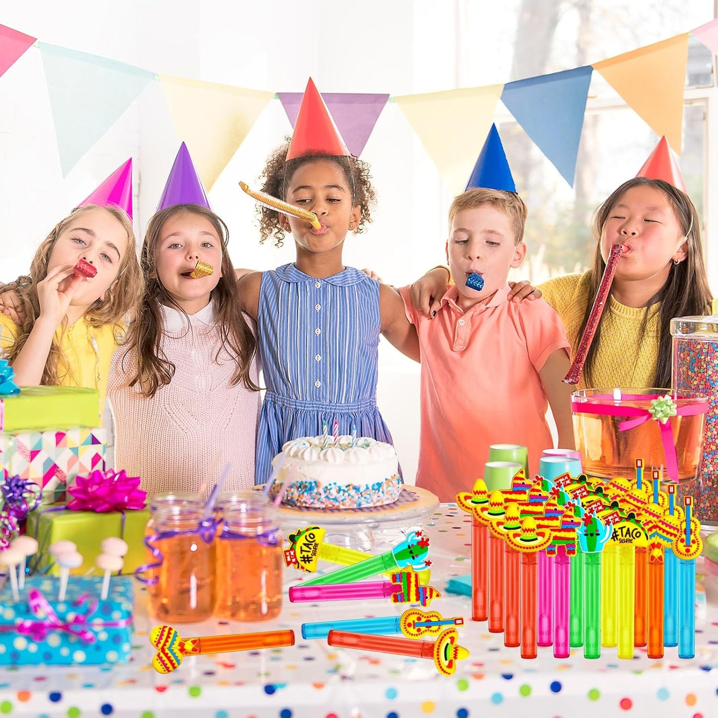 uoyoi Fiesta Party Favors,24Pcs Mexican Taco Bubble Wand for Cinco De Mayo Fiesta Birthday Party Supplies,Classroom Prizes Pinata Goodie Bag Stuffers Gifts