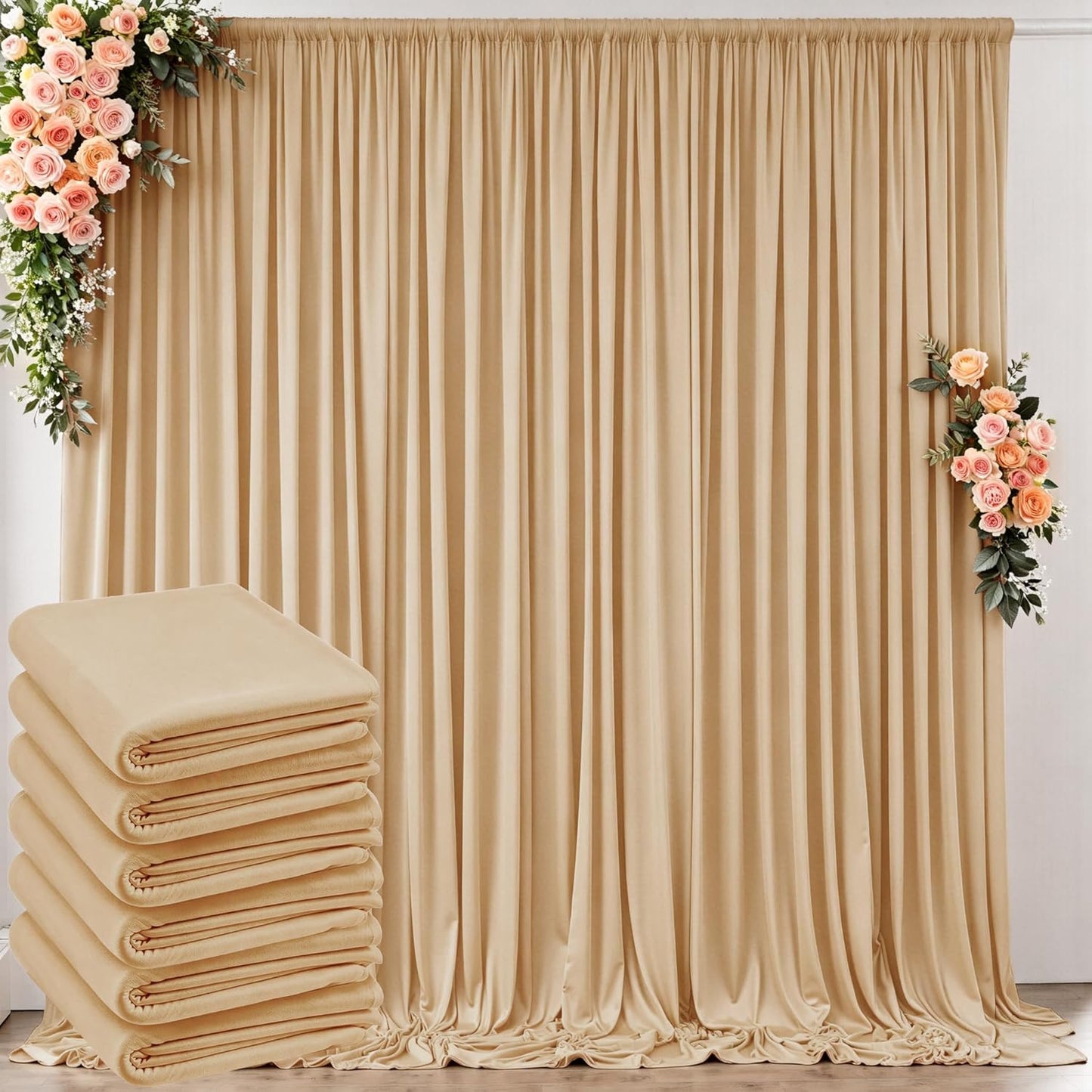 10 ft x 10 ft Wrinkle Free White Backdrop Curtains for Wedding Parties, Polyester Photography Backdrop Drapes for Birthday Parties Stage Backdrop Stand, 2 Panels 5x10FT Background Curtains