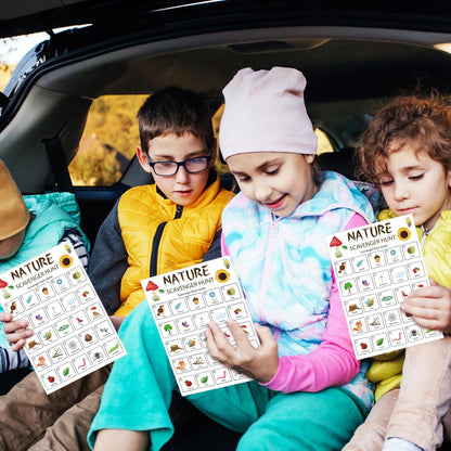Hoolerry 30 Pcs Nature Scavenger Hunt for Kids Road Trip Game Car Spring Summer Easter Scavenger Hunt Cards Travel Activities Camping Games Outdoor Indoor Seek Activity for Kids Adults(Nature)