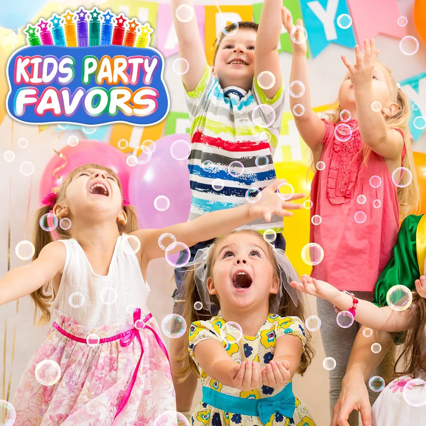 120 Pcs Mini Bubble Wands in 10 Colors, Bulk Party Favors for Kids, Themed Birthday, Christmas, New Year, Valentine, Carnival, School Classroom Prizes for Boys & Girls, Ideal Goodies Bags Stuffers