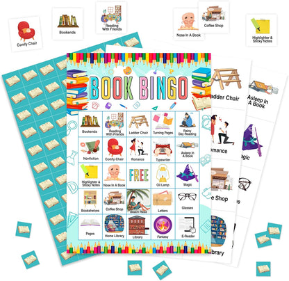 Book Bingo Game, Reading Party Bingo Cards Set, Read Themed Party Games Supplies for Book Lovers, Adults Family Friends Holiday Activities Favors Decorations for 24 Player, 01