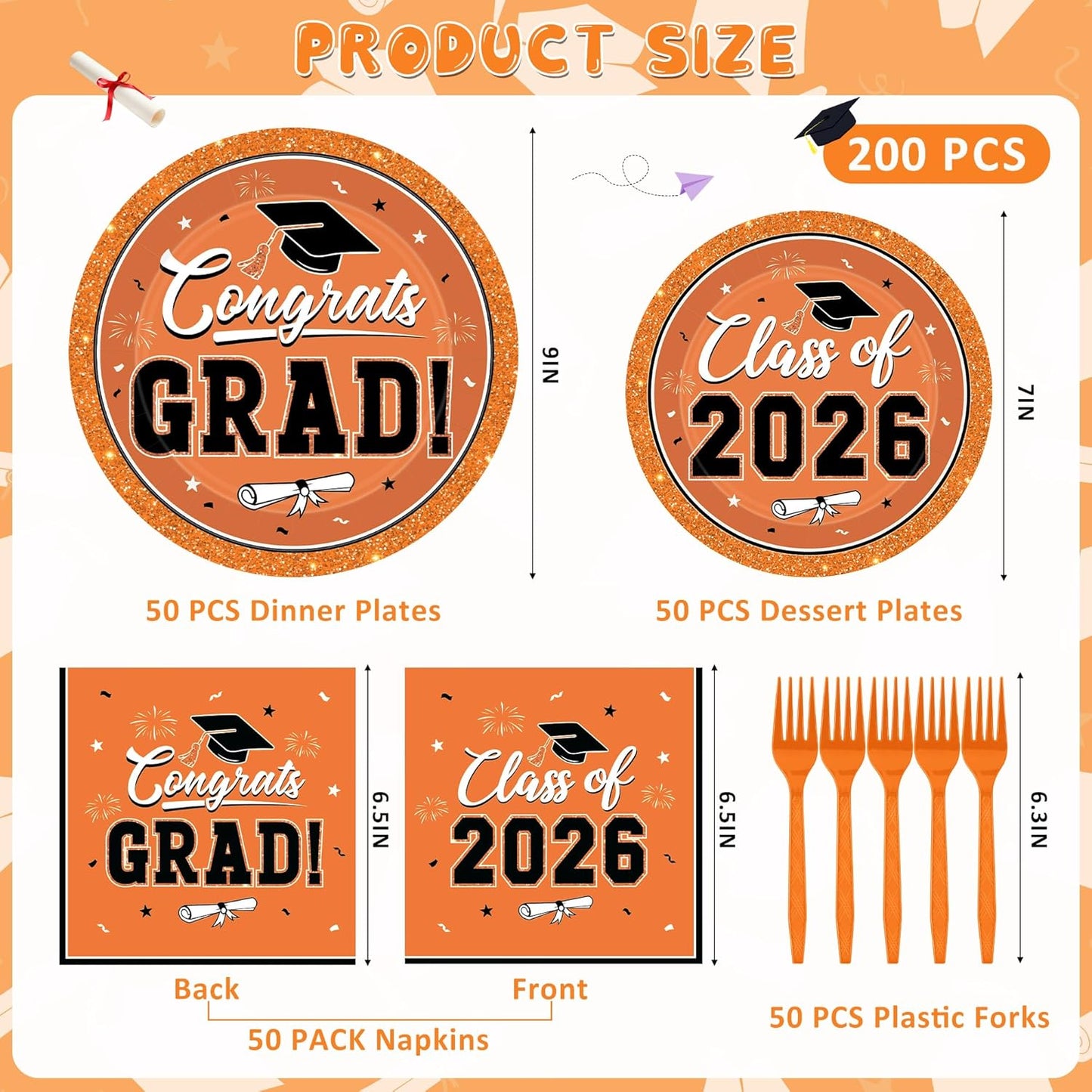 200Pcs Graduation Decorations 2026, Blue Graduation Plates and Napkins Party Supplies for 50 Guests, Disposable Grad Plates, Napkins, Dessert Plates and Forks for Grad Decor Wedding Birthday Supplies