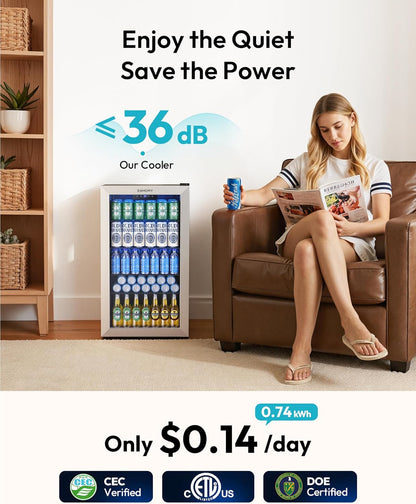 EUHOMY 4.5 Cu.ft Beverage Refrigerator and Cooler, 145 Can Mini fridge with Glass Door for Soda Beer Wine, Small Drink Dispenser with Digital Adjustable Thermostat for Home Office Bar