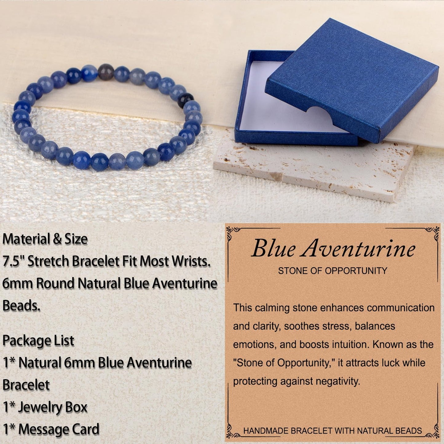 LPBeads Handmade Natural Gemstone Stretch Elastic Bracelet Healing Crystal Round Stone Beads Jewelry Gifts for Women Men