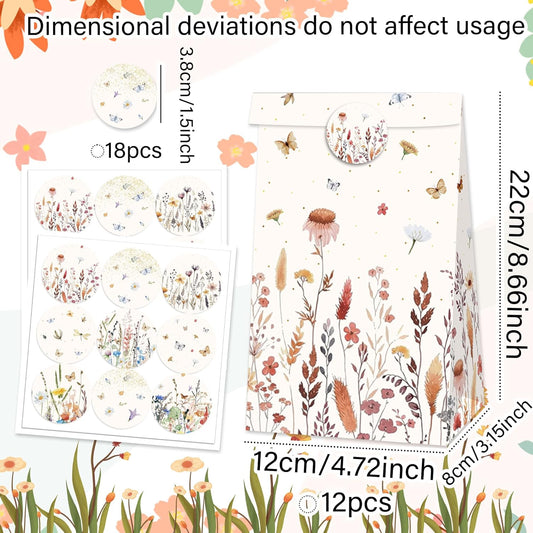 BACH AND BOUJEE 12Pcs Wildflower Goodie Treat Boxes Spring Floral Party Favors Gift Bags Candy Box Flower Birthday Wedding Tea Party Supplies Baby Shower Decor