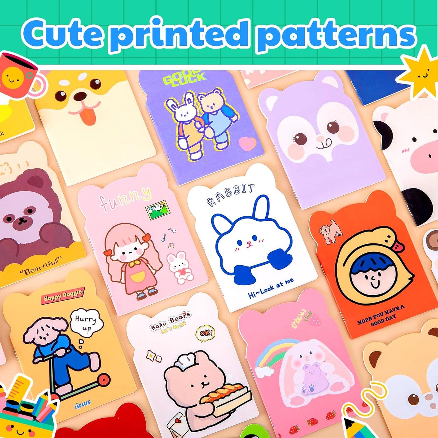 100pcs mini notebooks bulk party favors small cute pocketbook kawaii cartoon animal journal mini notepads for Christmas Classroom Prizes Gift College Ruled Pages back to school supplies for student