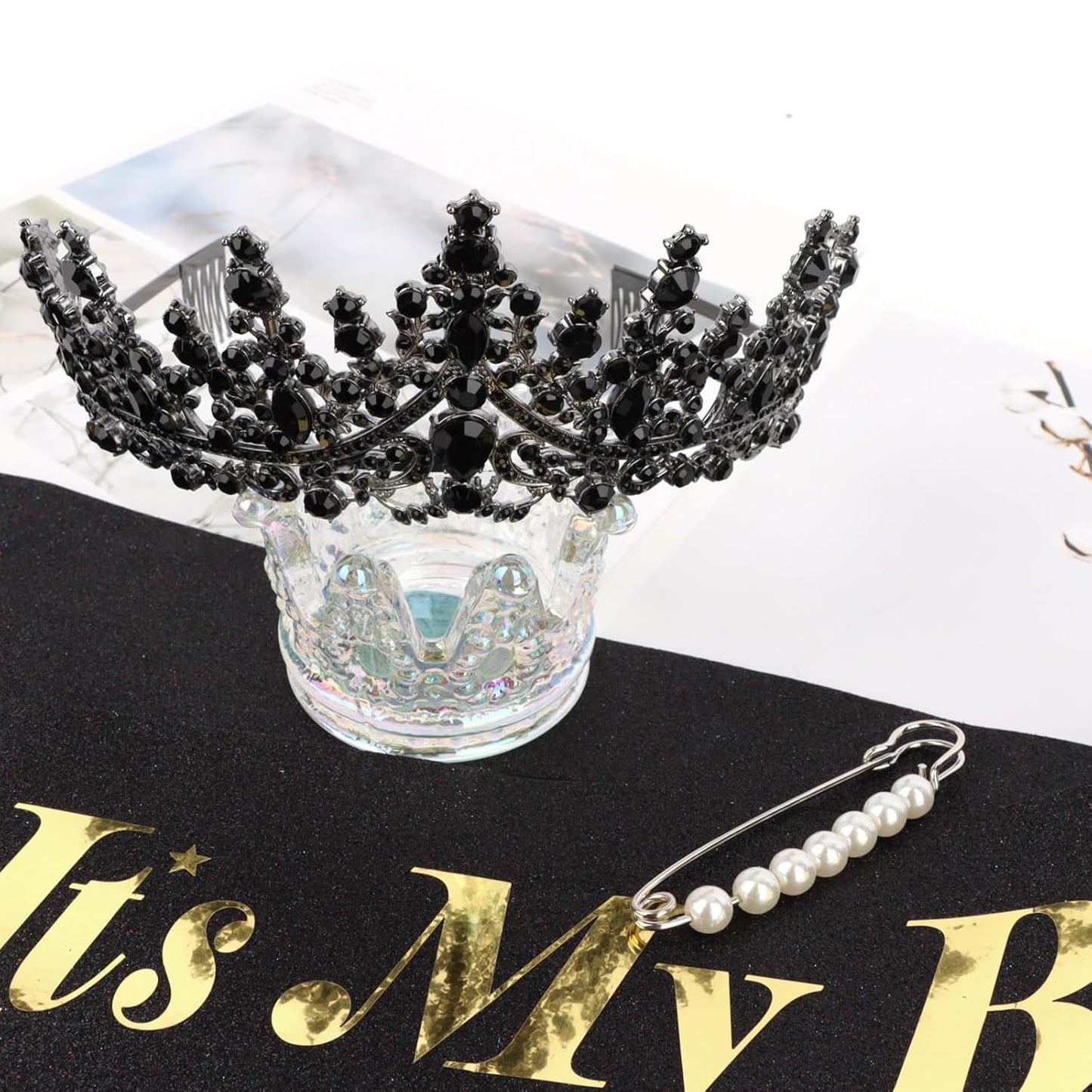 CURASA Birthday Tiara and Sash - Silver Birthday Crown for Women, Perfect for Parties and Celebrations