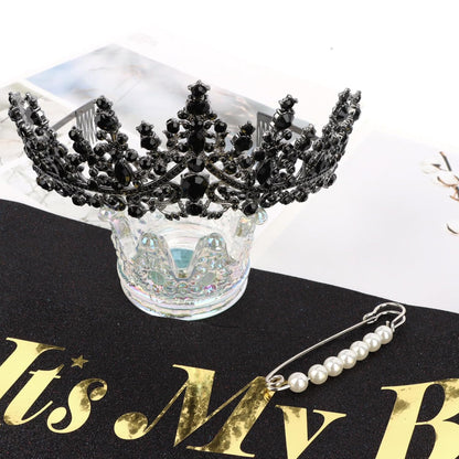 CURASA Birthday Tiara and Sash - Silver Birthday Crown for Women, Perfect for Parties and Celebrations