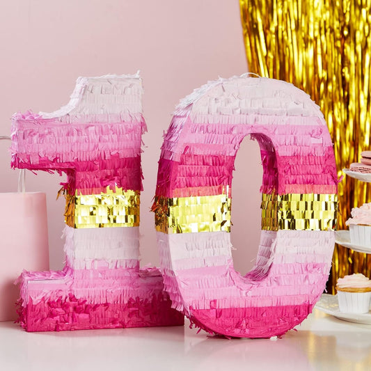Number 5 Pinata, Pink and Gold Foil for Girls 5th Birthday Party Decorations (Small, 16.5 x 11.6 x 3 In)