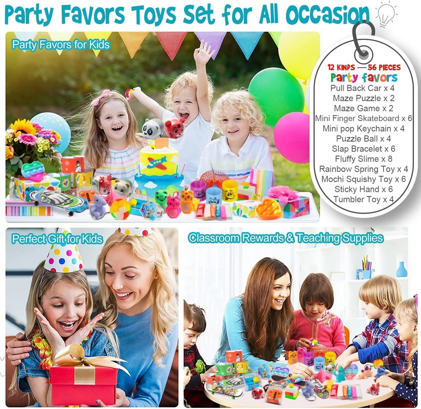 Totbit 56 Pcs Party Favors Toys for Kids 4-8 8-12 3-5, Treasure Chest Box Toys Classroom Carnival Prizes Small Bulk Pop Fidget Toys Pack Pinata Stuffers Birthday Gifts Goodie Goody Candy Bags Fillers