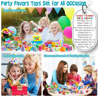 Totbit 56 Pcs Party Favors Toys for Kids 4-8 8-12 3-5, Treasure Chest Box Toys Classroom Carnival Prizes Small Bulk Pop Fidget Toys Pack Pinata Stuffers Birthday Gifts Goodie Goody Candy Bags Fillers