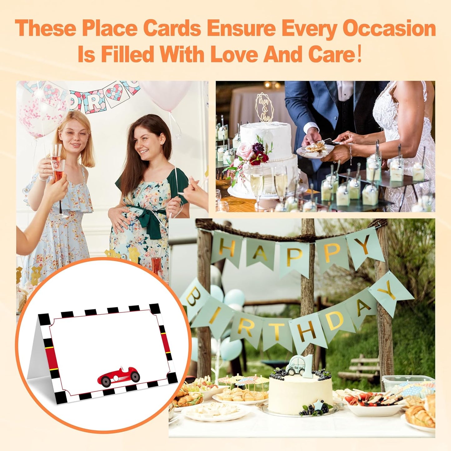 Table Place Cards, Race Car Place Cards for Table Setting, Racing Car Themed Tent Style Food Name Labels, Receptions Parties Events Celebrations Fill-in Place Cards, 25 Pack -09