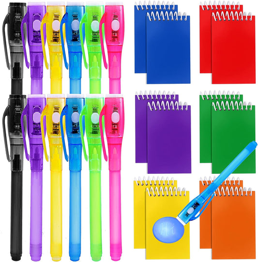 12 PCS Invisible Ink Pen and Mini Notebook,Spy Pen with UV Light for Kids,Disappearing Ink Pens for Writing Secret Message,Magic Marker for Birthday Party Favors,Halloween,Christmas