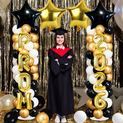 2 Sets Graduation Balloon Column Stand Kits with Balloons 2026 Grad Themed Decoration Navy Blue Balloon Tower Stand Kit for Grad High School & College Celebration Party Decor