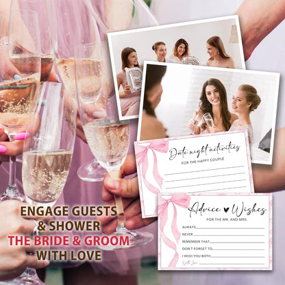 Boho Advice and Wishes for the Mr and Mrs - 50 Packs Wedding Advice Cards Bridal Shower Game Cards with Box Reception Guest Book for Bride Groom Newlywed Engagement Party Decoration -A08