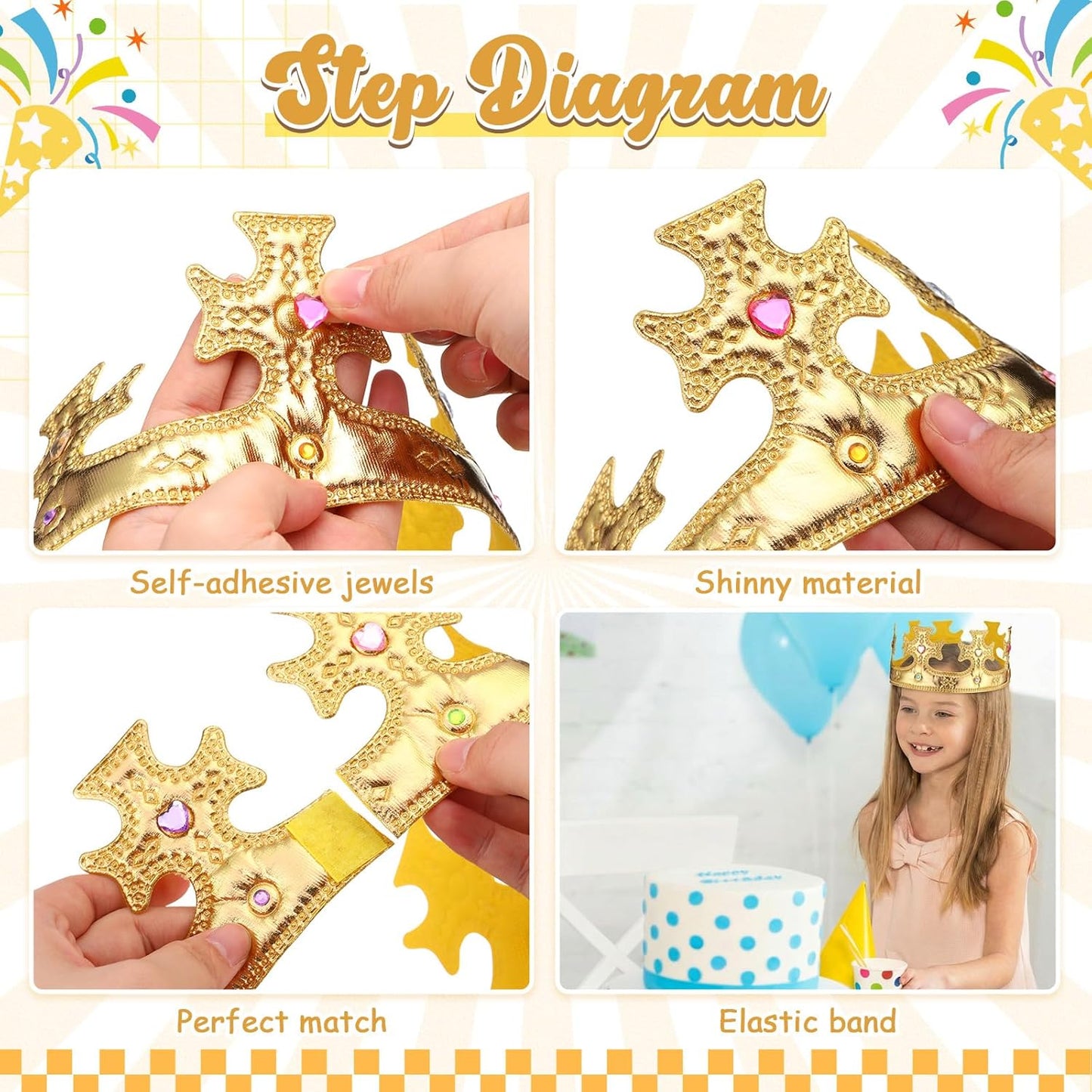 Yaomiao 44 Pcs Birthday Foam Crowns for Kids Princess Tiaras King Hat Bulk Diamond Sticker Kits for Crown Party Supplies
