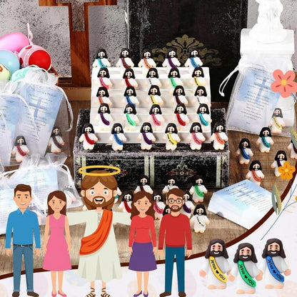 Bememo 150 Pcs Christian Gifts Bulk Bible Verse Cards Little Jesus Figures Prayer Cards Organza Bags for Easter Hunt Religious Party Favors Sunday Baptism, 50 Set(Classic Color,Open Hands)